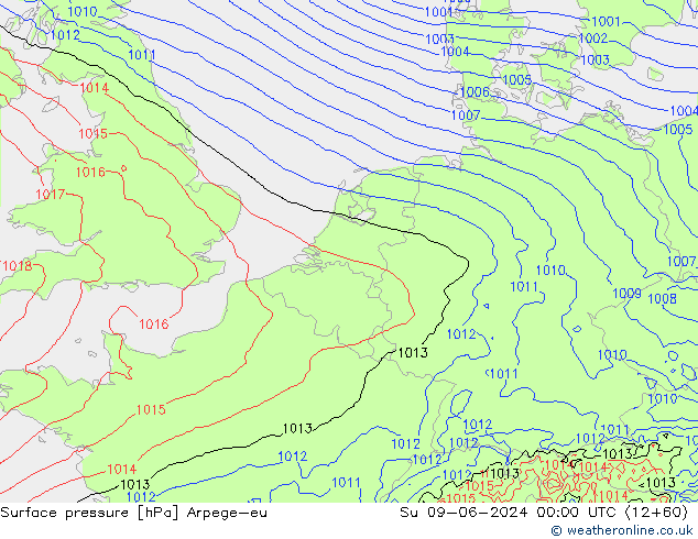 Surface pressure Arpege-eu Su 09.06.2024 00 UTC