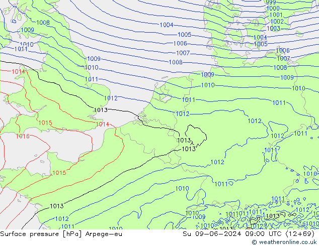 Surface pressure Arpege-eu Su 09.06.2024 09 UTC