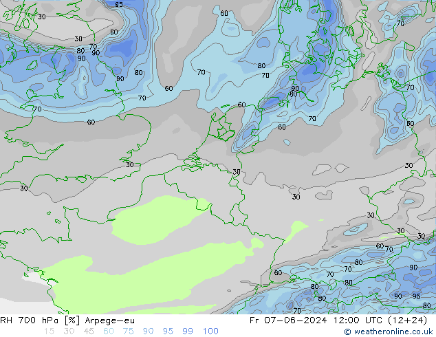 RH 700 hPa Arpege-eu ven 07.06.2024 12 UTC