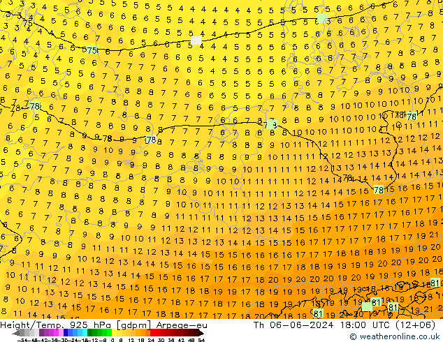 Yükseklik/Sıc. 925 hPa Arpege-eu Per 06.06.2024 18 UTC