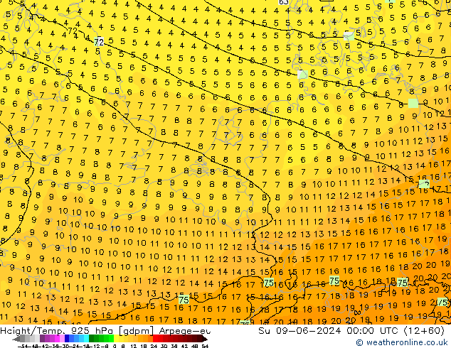 Height/Temp. 925 hPa Arpege-eu Ne 09.06.2024 00 UTC