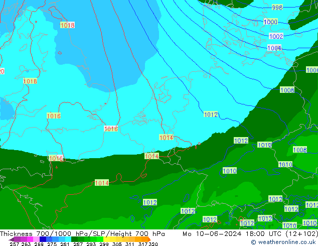 Thck 700-1000 hPa Arpege-eu Mo 10.06.2024 18 UTC