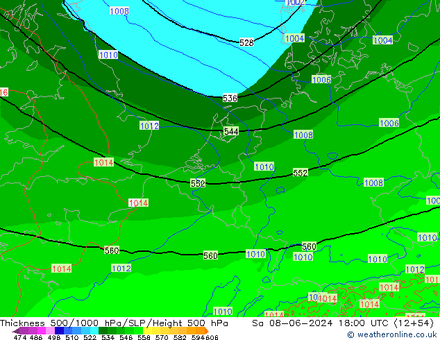 Thck 500-1000hPa Arpege-eu Sa 08.06.2024 18 UTC