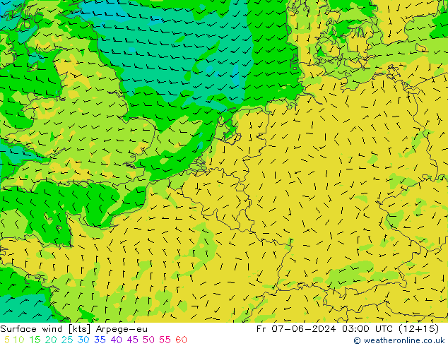 Viento 10 m Arpege-eu vie 07.06.2024 03 UTC