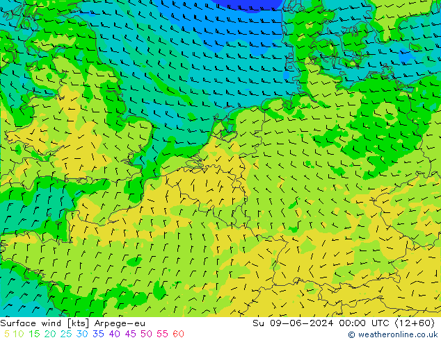 Vent 10 m Arpege-eu dim 09.06.2024 00 UTC