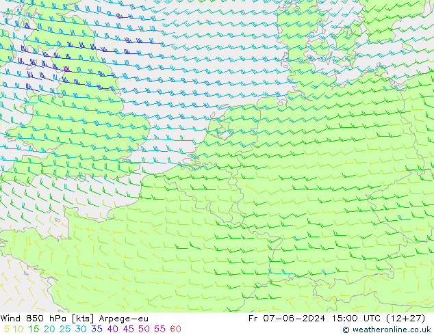 Wind 850 hPa Arpege-eu Fr 07.06.2024 15 UTC