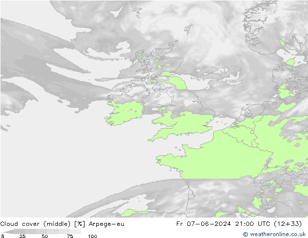 Wolken (mittel) Arpege-eu Fr 07.06.2024 21 UTC