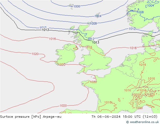 Presión superficial Arpege-eu jue 06.06.2024 15 UTC