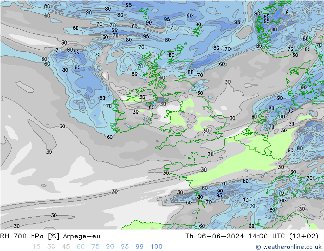 RH 700 hPa Arpege-eu Th 06.06.2024 14 UTC