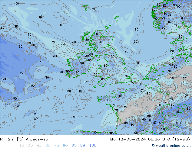 RH 2m Arpege-eu pon. 10.06.2024 06 UTC