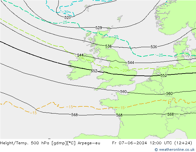 Geop./Temp. 500 hPa Arpege-eu vie 07.06.2024 12 UTC