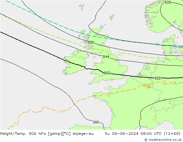 Height/Temp. 500 hPa Arpege-eu Su 09.06.2024 09 UTC
