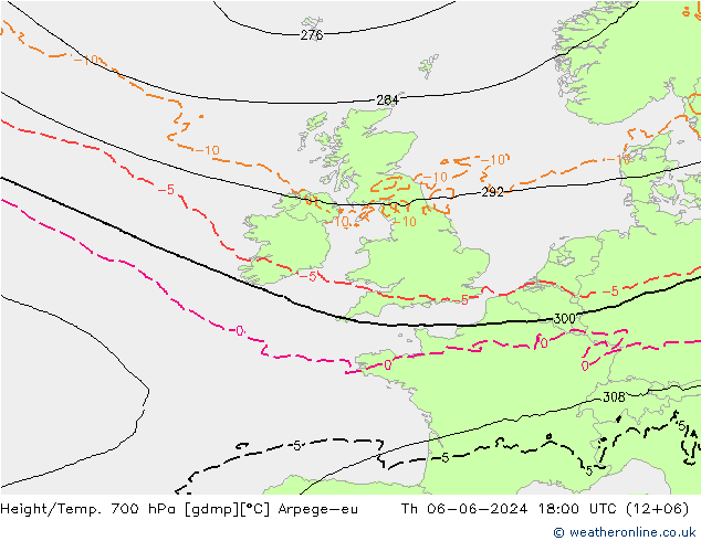 Height/Temp. 700 hPa Arpege-eu  06.06.2024 18 UTC