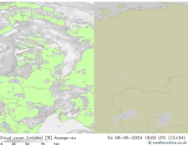Cloud cover (middle) Arpege-eu Sa 08.06.2024 18 UTC