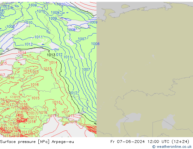 Atmosférický tlak Arpege-eu Pá 07.06.2024 12 UTC