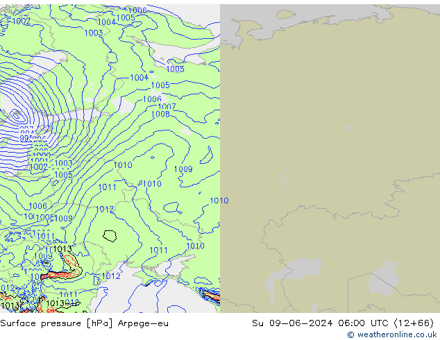 Luchtdruk (Grond) Arpege-eu zo 09.06.2024 06 UTC