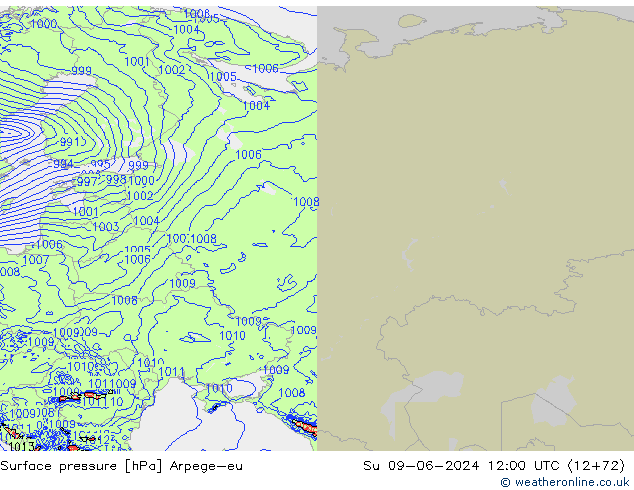 Atmosférický tlak Arpege-eu Ne 09.06.2024 12 UTC