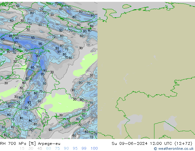 RH 700 hPa Arpege-eu  09.06.2024 12 UTC