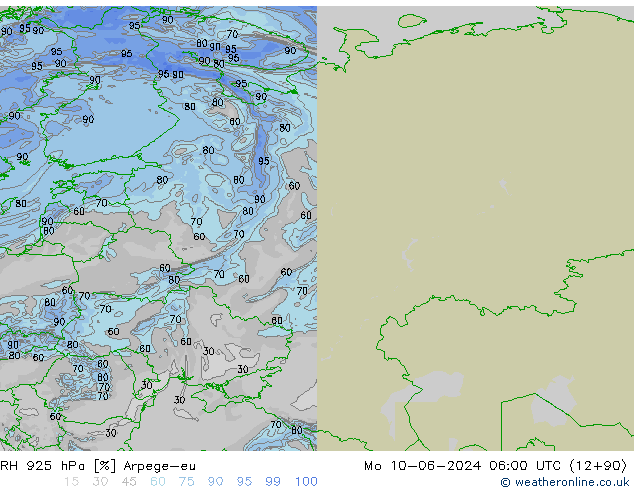 RH 925 hPa Arpege-eu  10.06.2024 06 UTC