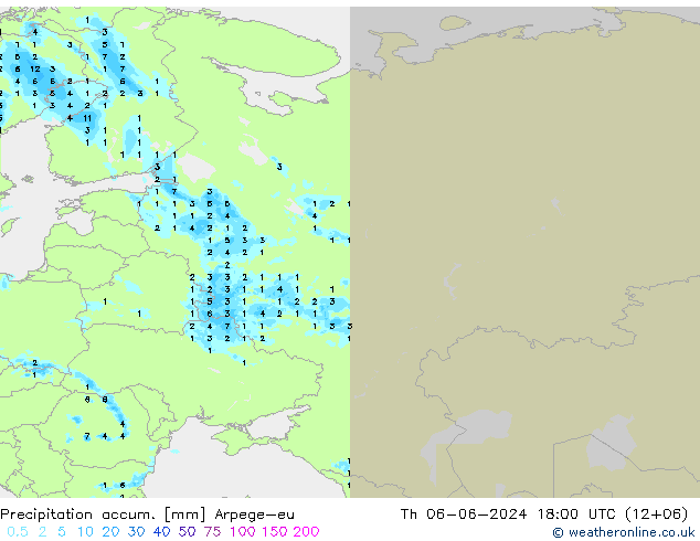 Precipitation accum. Arpege-eu czw. 06.06.2024 18 UTC