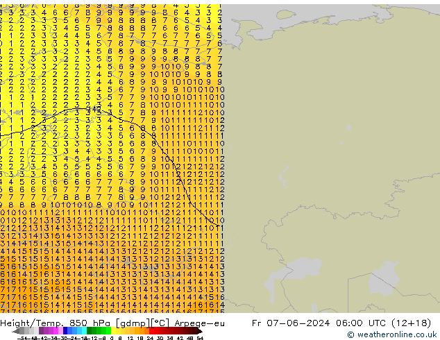 Yükseklik/Sıc. 850 hPa Arpege-eu Cu 07.06.2024 06 UTC