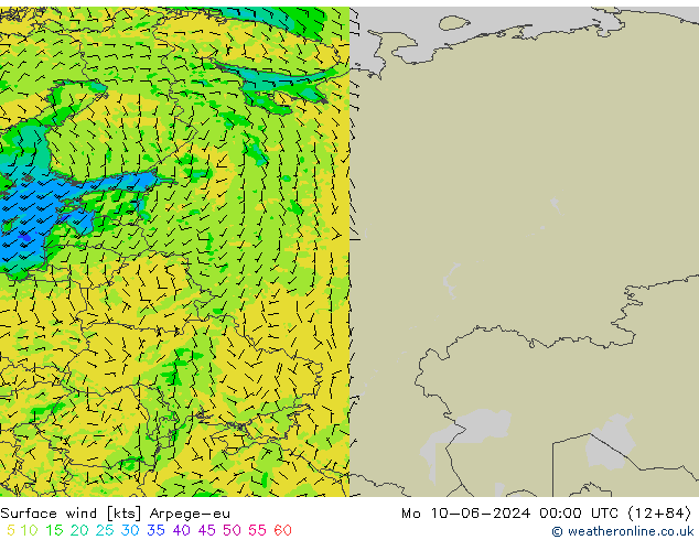 Surface wind Arpege-eu Mo 10.06.2024 00 UTC