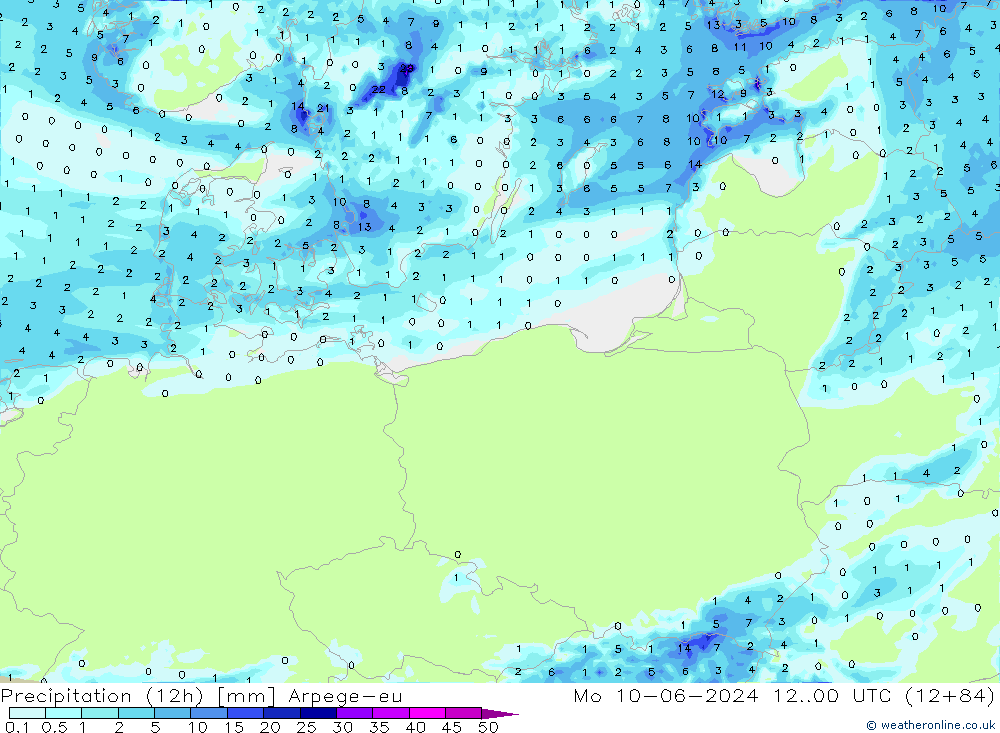 Precipitation (12h) Arpege-eu Mo 10.06.2024 00 UTC