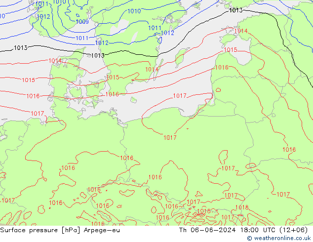 Pressione al suolo Arpege-eu gio 06.06.2024 18 UTC