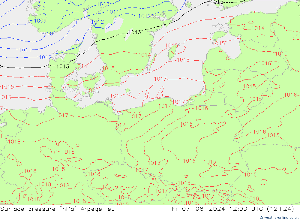 приземное давление Arpege-eu пт 07.06.2024 12 UTC