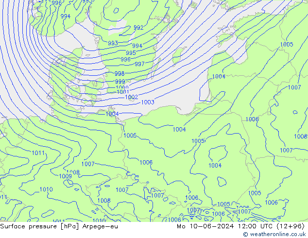 Atmosférický tlak Arpege-eu Po 10.06.2024 12 UTC