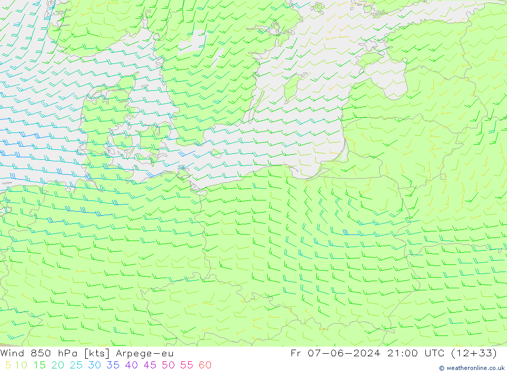 Wind 850 hPa Arpege-eu Fr 07.06.2024 21 UTC