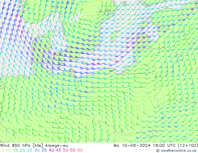 Rüzgar 850 hPa Arpege-eu Pzt 10.06.2024 18 UTC