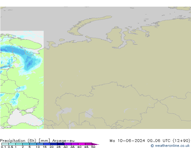 Precipitation (6h) Arpege-eu Mo 10.06.2024 06 UTC