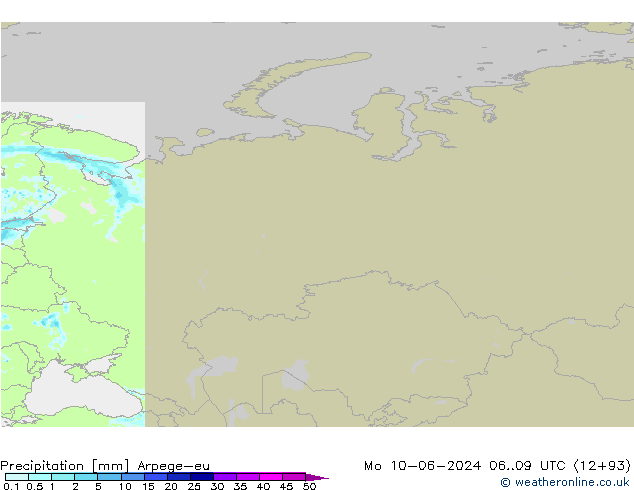 осадки Arpege-eu пн 10.06.2024 09 UTC