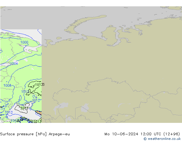 Surface pressure Arpege-eu Mo 10.06.2024 12 UTC