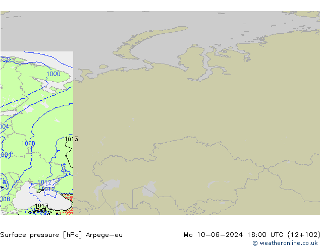 Atmosférický tlak Arpege-eu Po 10.06.2024 18 UTC