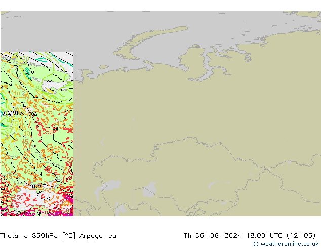 Theta-e 850гПа Arpege-eu чт 06.06.2024 18 UTC