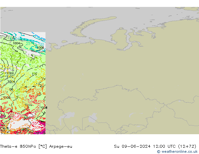 Theta-e 850hPa Arpege-eu  09.06.2024 12 UTC