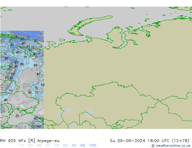 RH 925 hPa Arpege-eu Su 09.06.2024 18 UTC