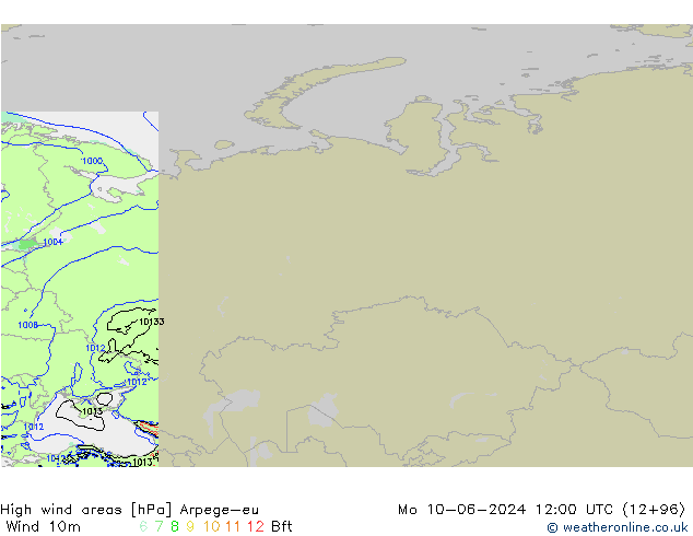 yüksek rüzgarlı alanlar Arpege-eu Pzt 10.06.2024 12 UTC