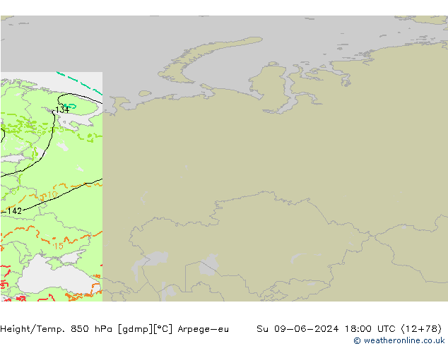 Yükseklik/Sıc. 850 hPa Arpege-eu Paz 09.06.2024 18 UTC