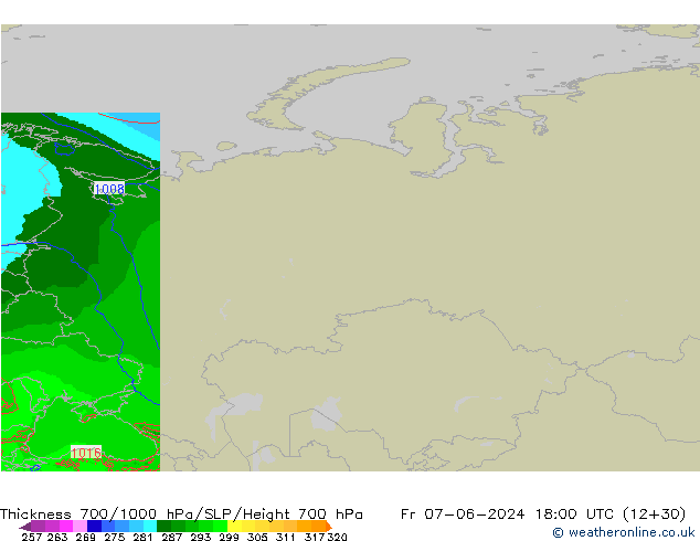 Thck 700-1000 hPa Arpege-eu pt. 07.06.2024 18 UTC