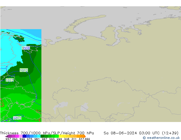 Thck 700-1000 hPa Arpege-eu  08.06.2024 03 UTC