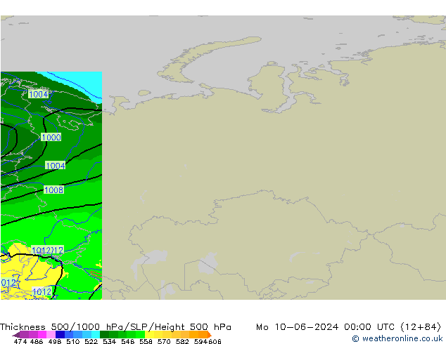Espesor 500-1000 hPa Arpege-eu lun 10.06.2024 00 UTC