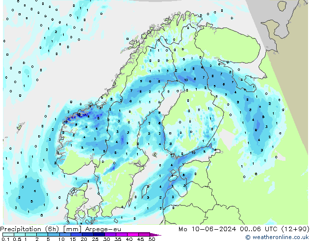 Yağış (6h) Arpege-eu Pzt 10.06.2024 06 UTC