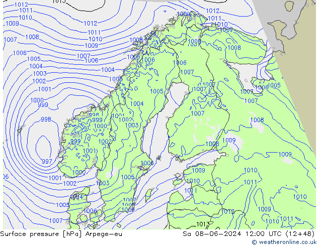 Presión superficial Arpege-eu sáb 08.06.2024 12 UTC