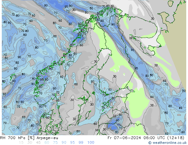 RH 700 hPa Arpege-eu Fr 07.06.2024 06 UTC