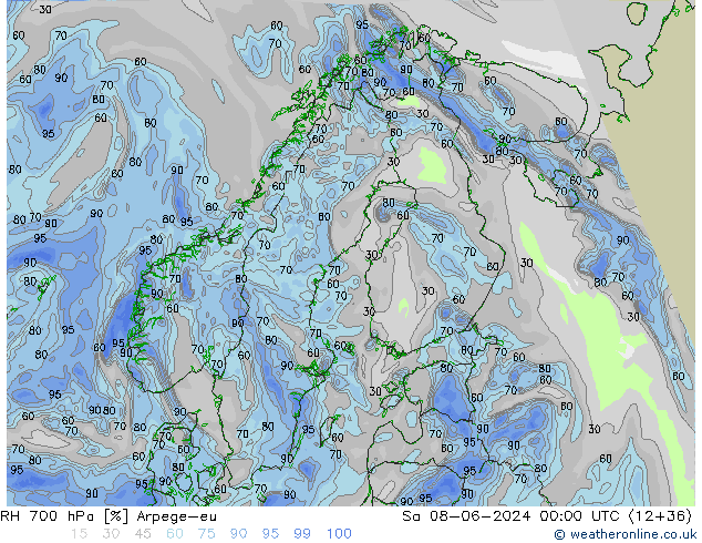 RV 700 hPa Arpege-eu za 08.06.2024 00 UTC