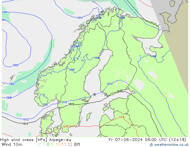 High wind areas Arpege-eu Fr 07.06.2024 06 UTC