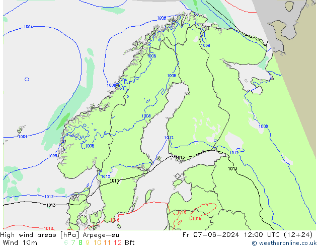 High wind areas Arpege-eu ven 07.06.2024 12 UTC